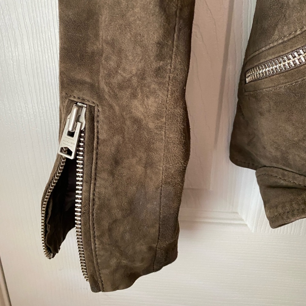 ALLSAINTS Hitchen Graphite Dark Brown 100% Goat Leather Suede Moto Jacket 2 - Picture 11 of 16
